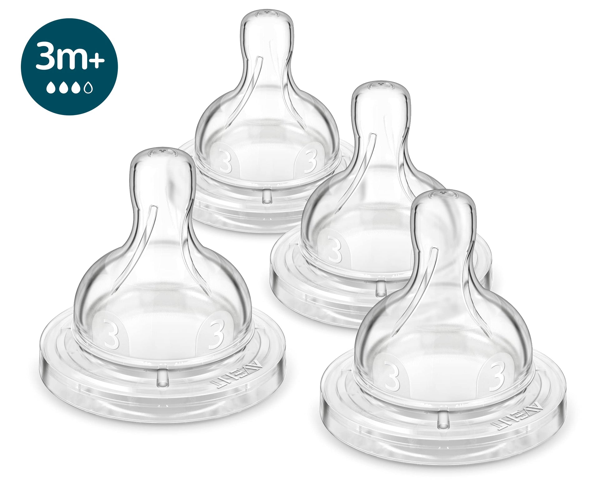 Philips AVENT Anti-Colic Baby Bottle Flow 3 Nipple, SCY763/04, 4 Count (Pack of 1)