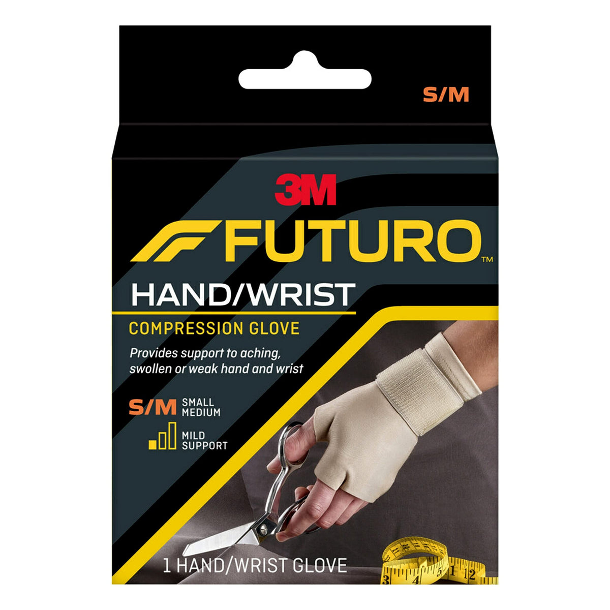 FUTURO Hand and Wrist Compression Glove, Provides Support and Compression to Arthritic and Painful Hand Joints, Small/Medium, Beige