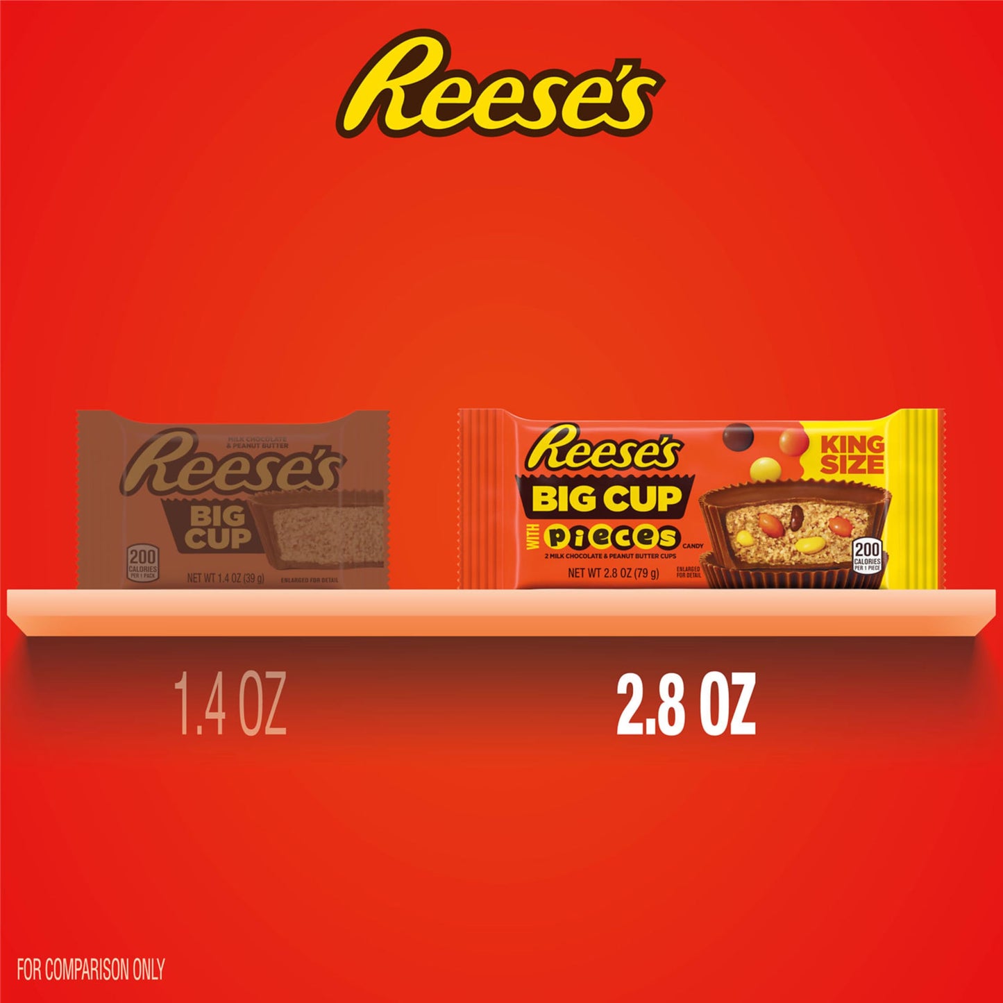 REESE'S Big Cup with Pieces Milk Chocolate King Size Peanut Butter Cups, Candy Packs, 2.8 oz (16 Count)