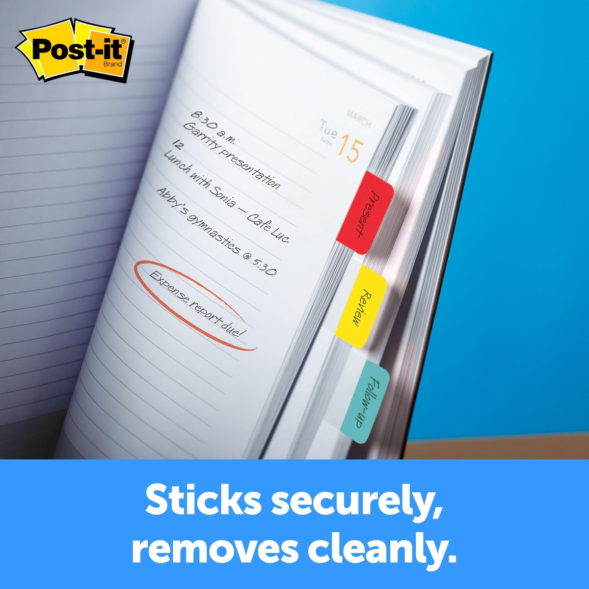 Post-it Tabs, 1 in Solid, Aqua, Lime, Yellow, Red, 22/Color, 88/Dispenser (686-ALYR1IN)