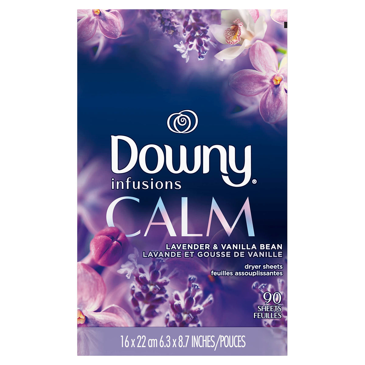 Downy Infusions Fabric Softener Dryer Sheets, Calm, Lavender & Vanilla Bean, 90 Count