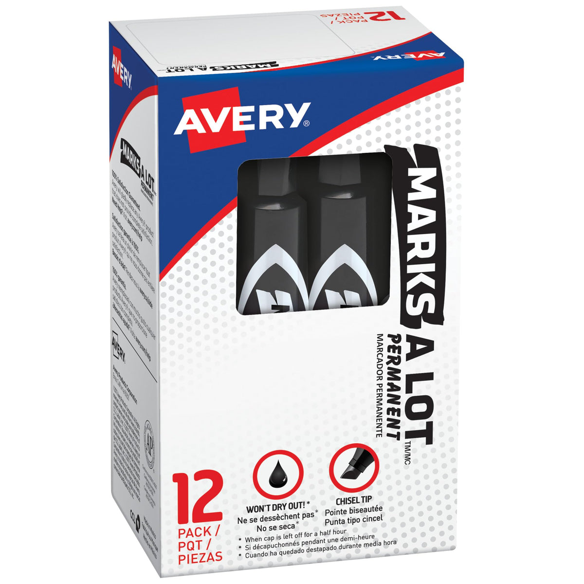 Marks-a-lot Avery Permanent Marker, Regular Chisel Tip, Black (07888), 12 markers