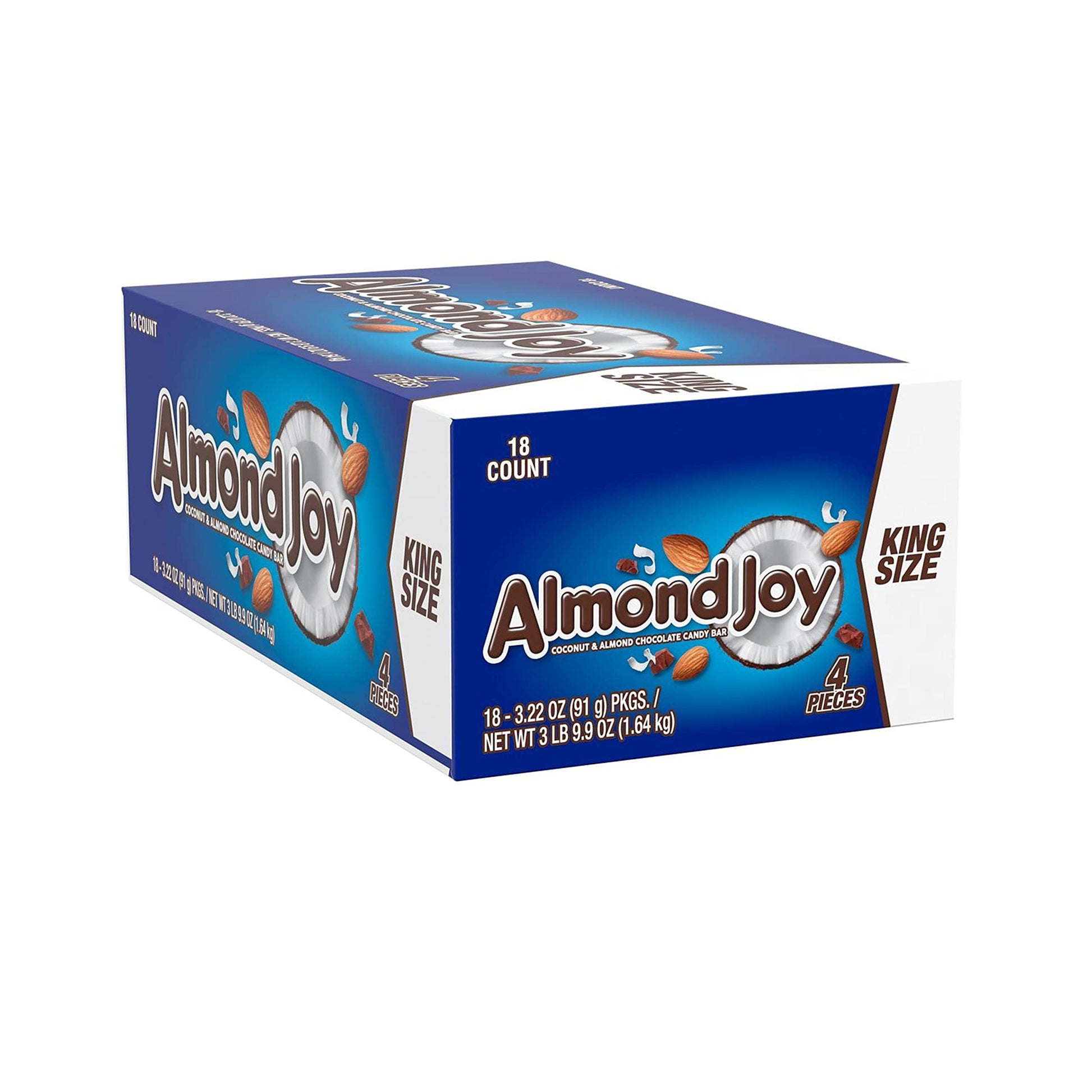 ALMOND JOY King Size Coconut and Almond Chocolate Candy, Bulk Candy, 3.22 oz Bar (18 Count)