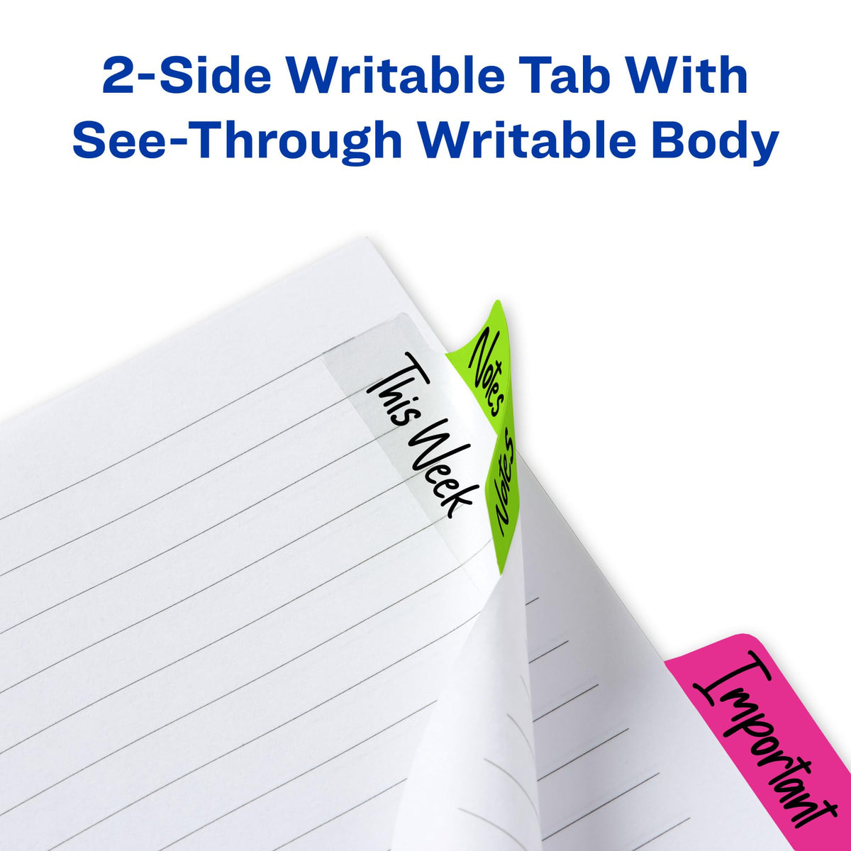Avery Margin Ultra Tabs, 2.5" x 1", 2-Side Writable, Assorted Neon Colors, 48 Repositionable Page Tabs (74865)
