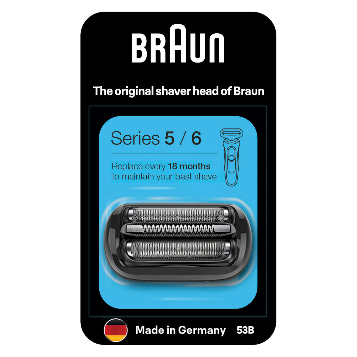 Braun Series 5 Electric Shaver Replacement Head, Easily Attach Compatible Head for New Generation Series 5/6 Shavers, 53B, Black