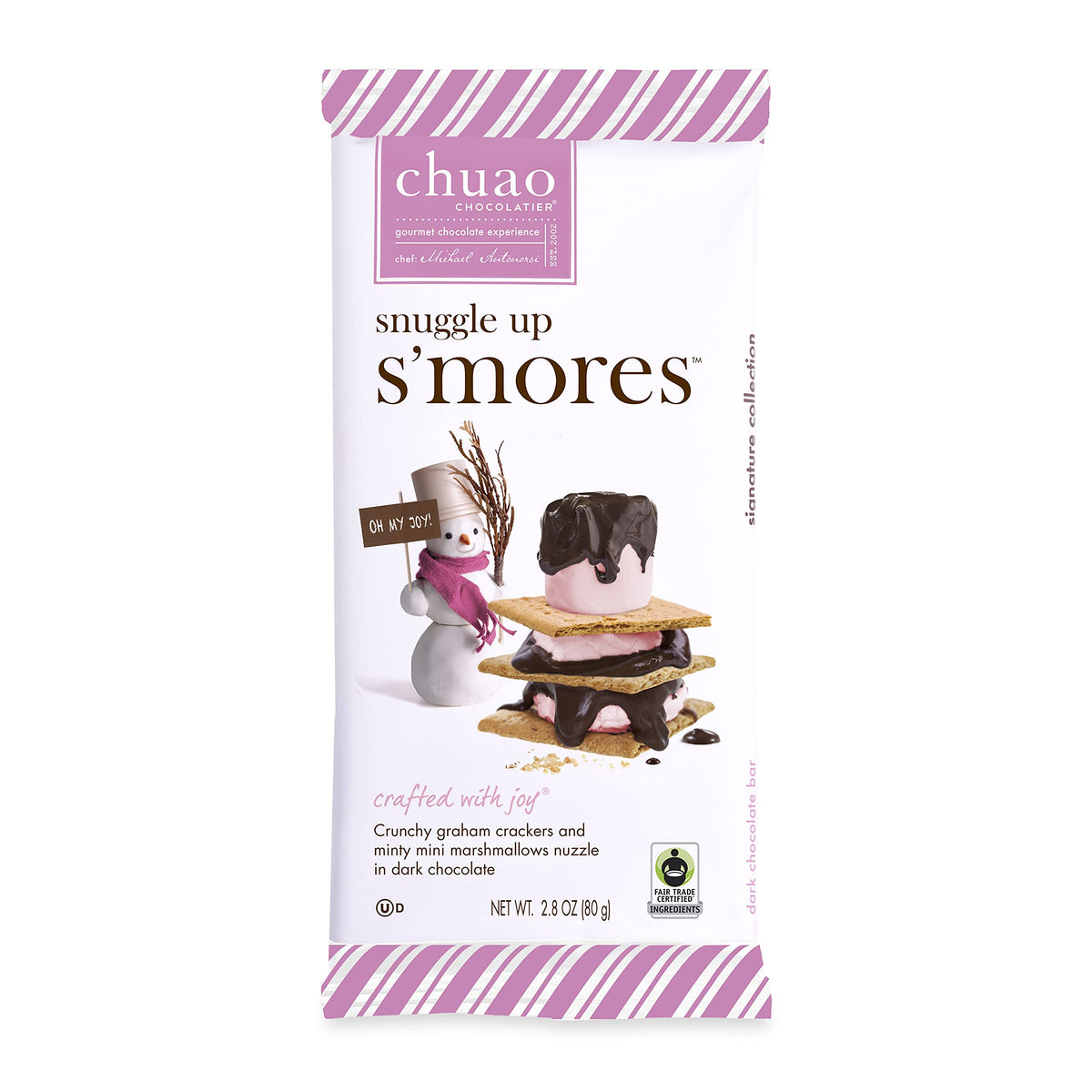 Chuao Chocolatier Snuggle Up S'mores Dark Chocolate Bars 3pk (2.8 oz bars) -Seasonal Holiday Gourmet Artisan Chocolate - Free of Artificial Flavors