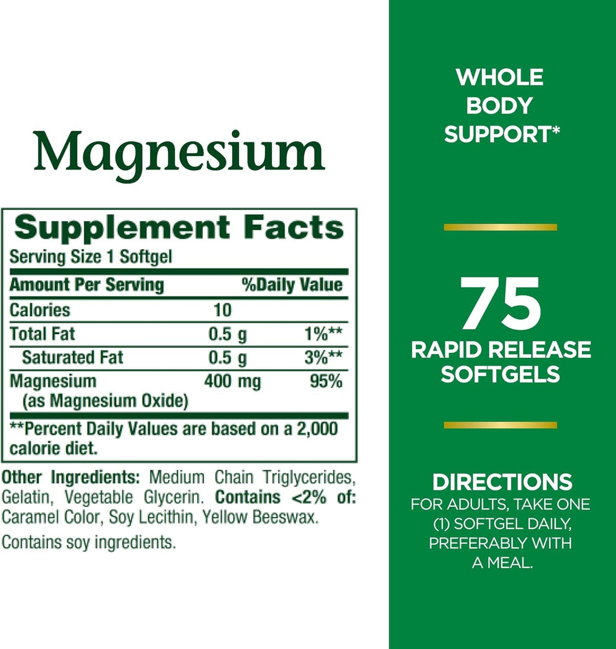 Nature's Bounty Magnesium 400 mg, Softgels, 75 ea - 2pc