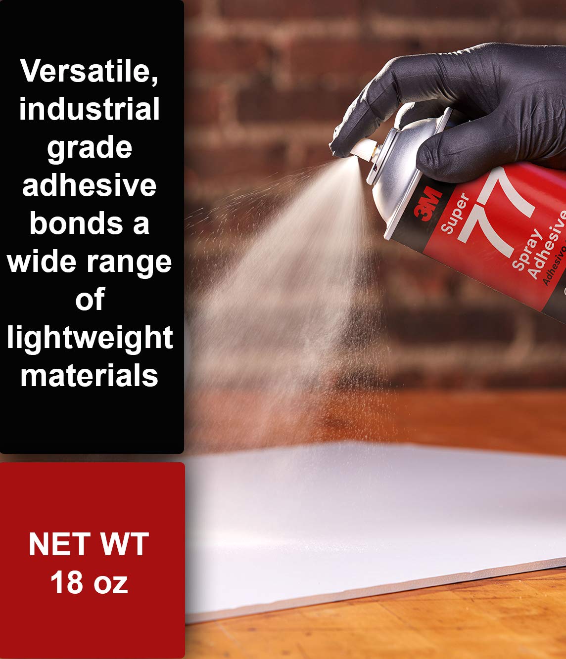 3M Super 77 Multipurpose Permanent Spray Adhesive Glue, Low VOC, Paper, Cardboard, Fabric, Plastic, Metal, Wood, Net Wt 18 oz