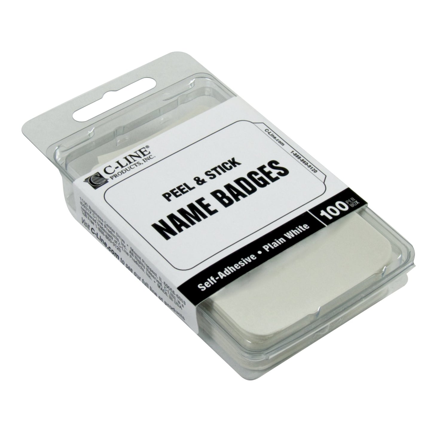 C-Line Pressure Sensitive Peel and Stick Name Badges, Plain White, 3.5 x 2.25 Inches, 100 per Box (92277)