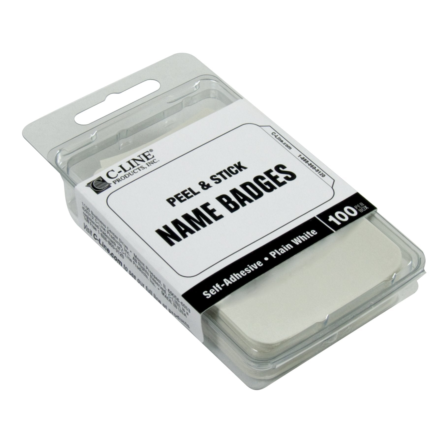 C-Line Pressure Sensitive Peel and Stick Name Badges, Plain White, 3.5 x 2.25 Inches, 100 per Box (92277)