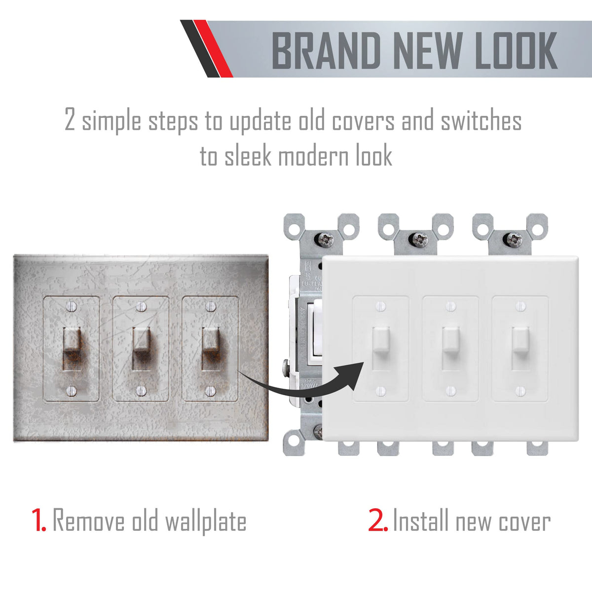 TayMac 2673W 3-Gang MASQUE Decorator Cover, Toggle, White
