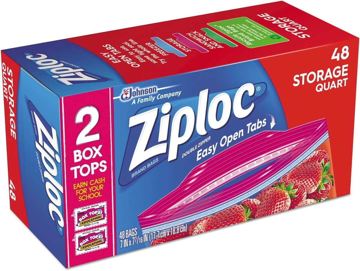 Ziploc Easy Open, Storage Quart 48 Count (Pack of 12)