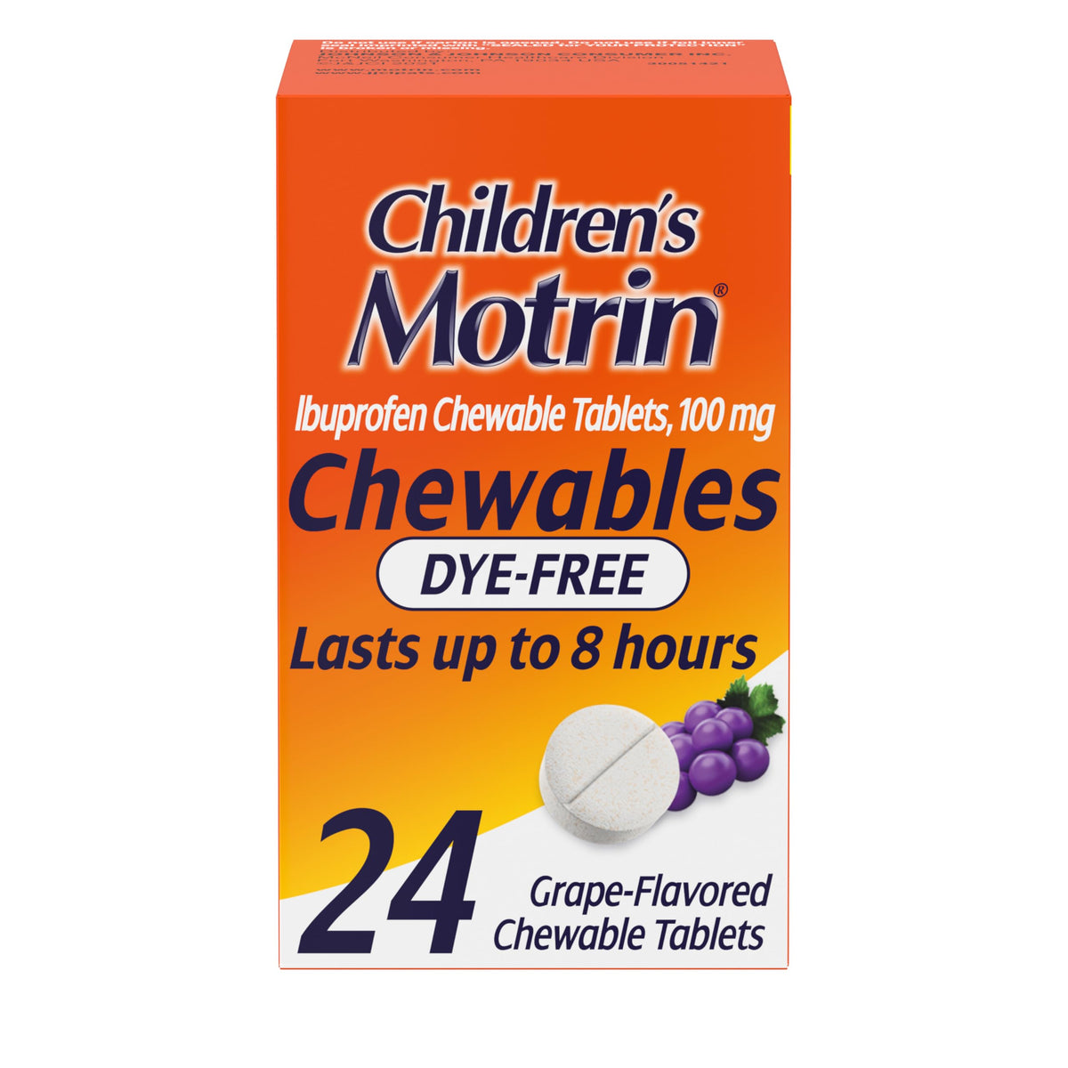 Motrin Children's Dye-Free Ibuprofen Chewable Tablets for Pain & Fever, Grape, 24 Count