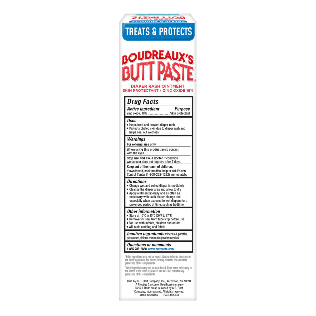 Boudreaux's Butt Paste for Sensitive Skin Diaper Rash Cream, Ointment for Baby, 4 oz Tube
