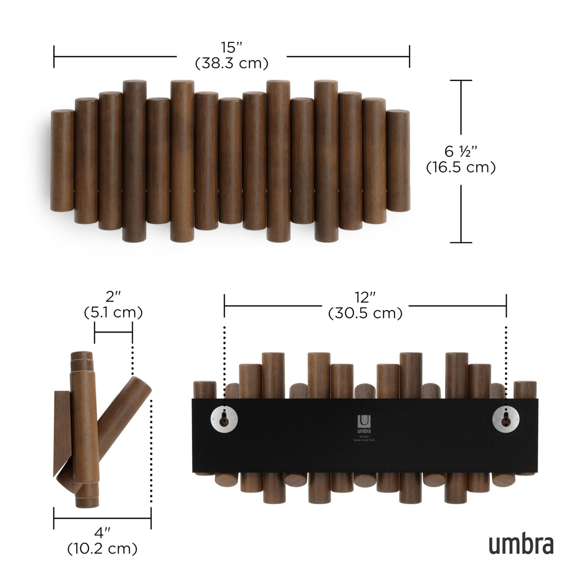 Umbra Picket Rail Hook Coat Rack, Aged Walnut