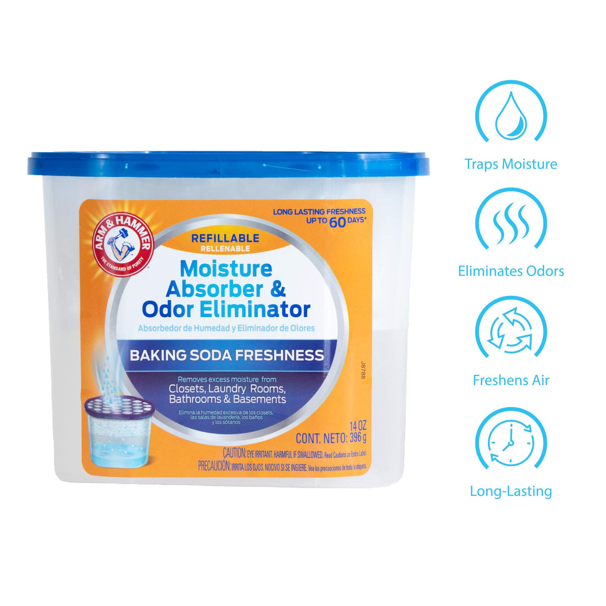 Arm & Hammer AH Refillable Tub 2-14 OZ Amazon Moisture Absorber, 2 Count, White,Blue, 28 Oz