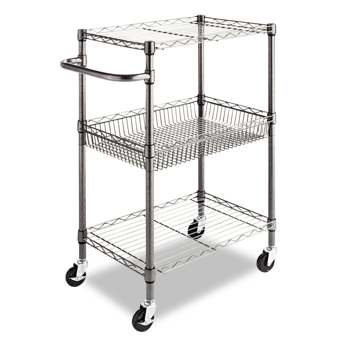 Alera Three-Tier Wire Rolling Cart, 28w x 16d x 39h, Black Anthracite