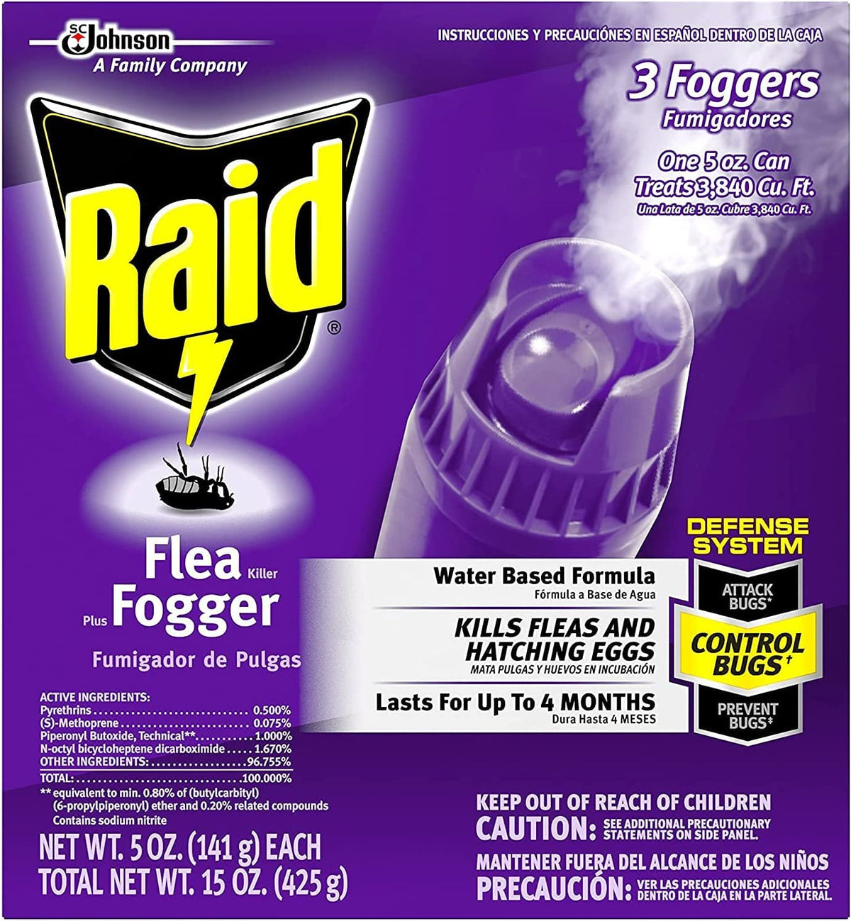Raid Flea Flogger Plus Killer, Kills Fleas and Hatching Eggs 3 Count (Pack of 2)