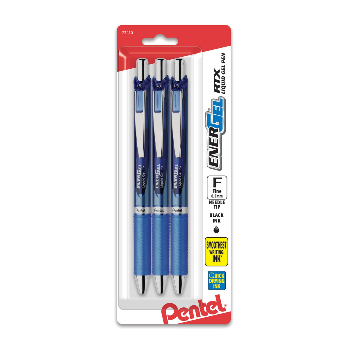 Pentel® EnerGel® Deluxe RTX Retractable Pens, Needle Point, 0.5 mm, Assorted Barrels, Blue Ink, Pack Of 3