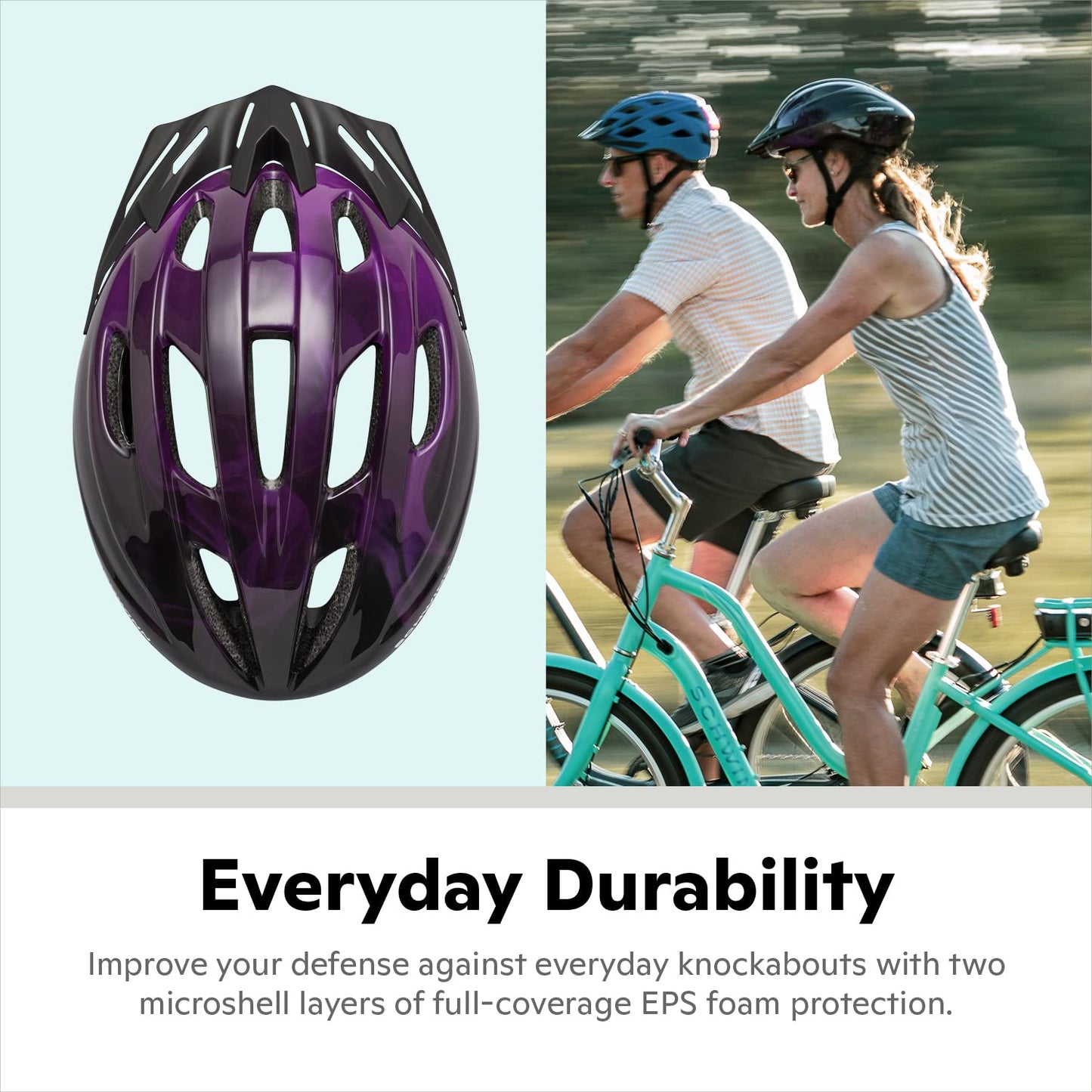 Schwinn Intercept Bike Helmet For Adult Men Women Ages 14 and Up, Can Fit Head Circumference 58-62 cm, With 10 Vents, Snap On/Off Visor, Adult Purple