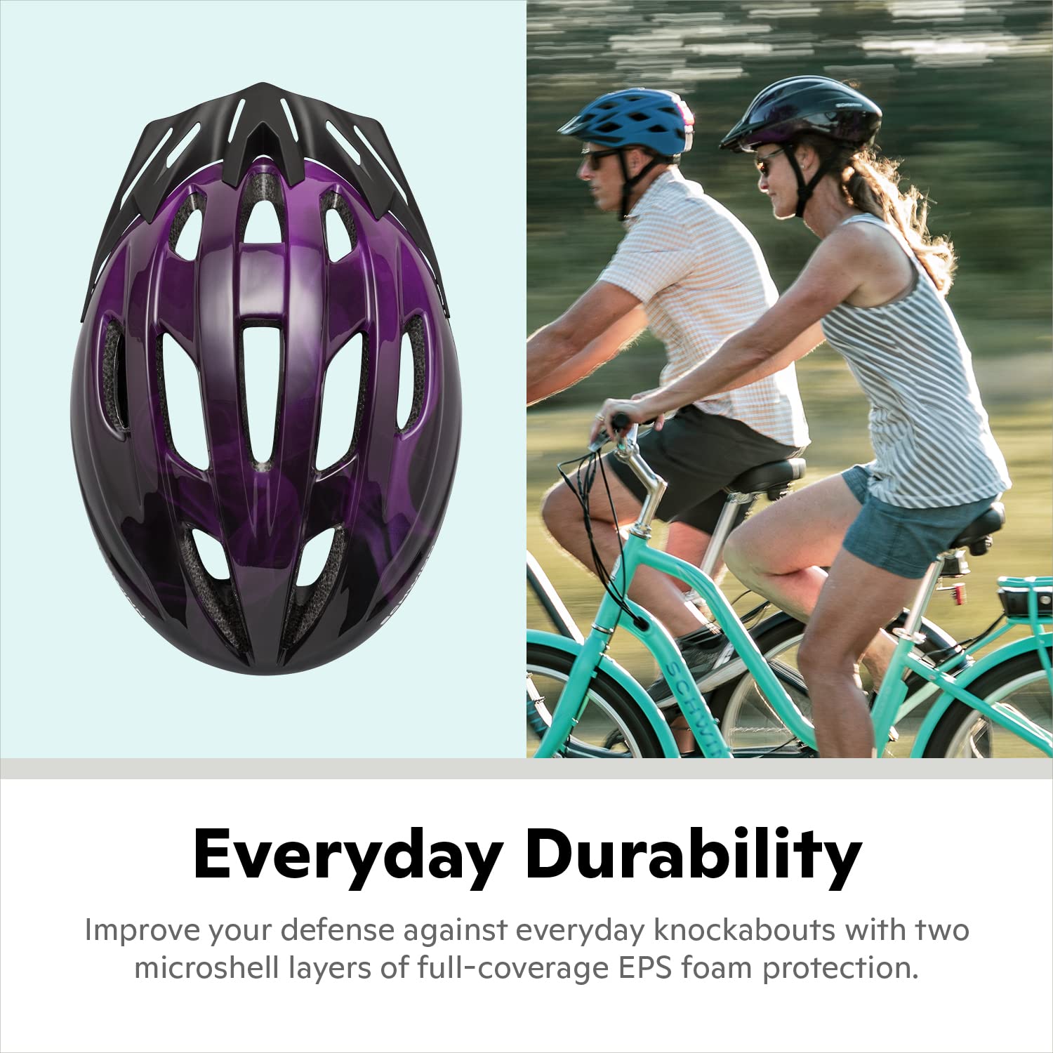 Schwinn Intercept Bike Helmet For Adult Men Women Ages 14 and Up, Can Fit Head Circumference 58-62 cm, With 10 Vents, Snap On/Off Visor, Adult Purple