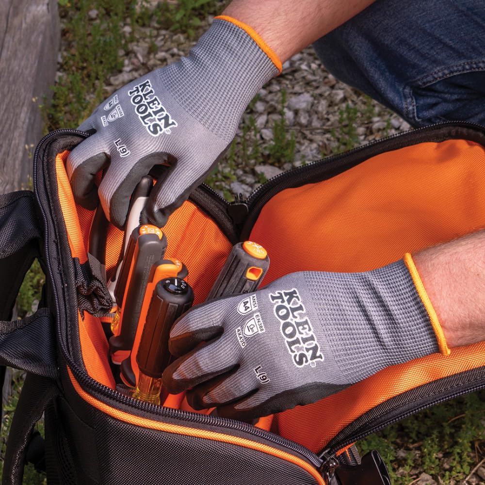 Klein Tools 60588 Work Gloves, Knit Dipped Cut Resistant ANSI A4 Nitrile Coated Gloves, HPPE Fabric, Touchscreen Capable, Medium, 2-Pair