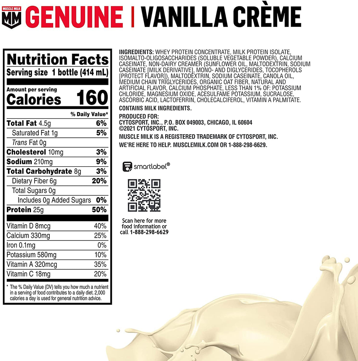 Muscle Milk Genuine Liquid Protein Shake, Vanilla CrÃ¨me, 25g Protein, 14 Fl Oz Bottle, 12 Pack