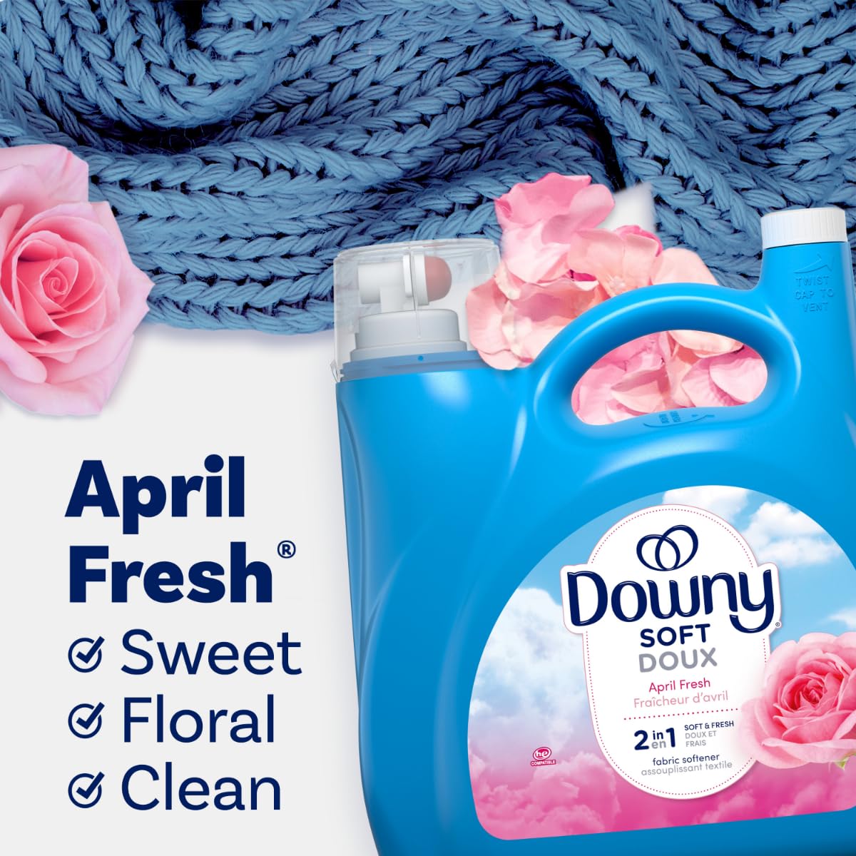 Downy Fabric Softener Liquid, April Fresh Scent, 140 fl oz, 190 Loads, HE Compatible, Downy Fabric Softener, Liquid Fabric Softener, Laundry