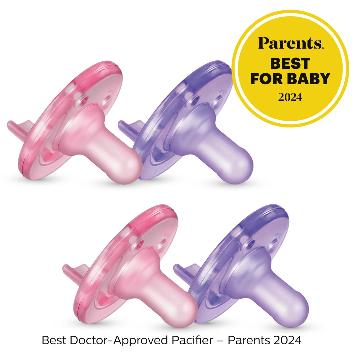 Philips AVENT Soothie Pacifier, Pink/Purple, 0-3 Months, 4 Pack, SCF190/42