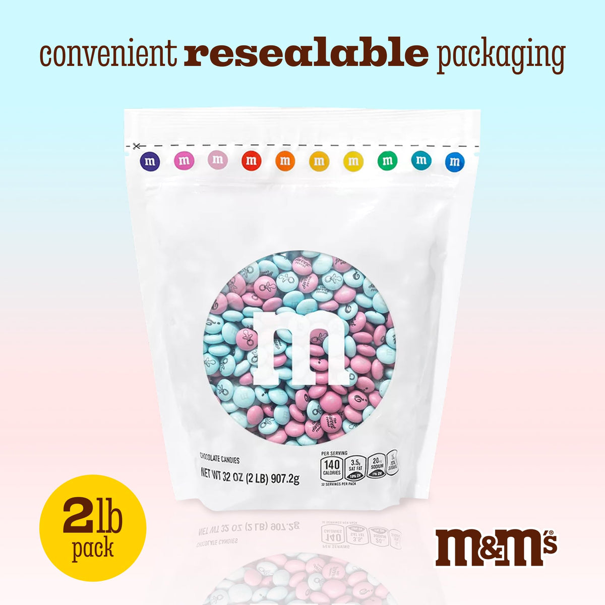 M&M'S World Gender Reveal Milk Chocolate Candy 2lb Bag with Light Blue and Pink M&M'S for Baby Showers Gender Reveal Parties and New Baby Favors