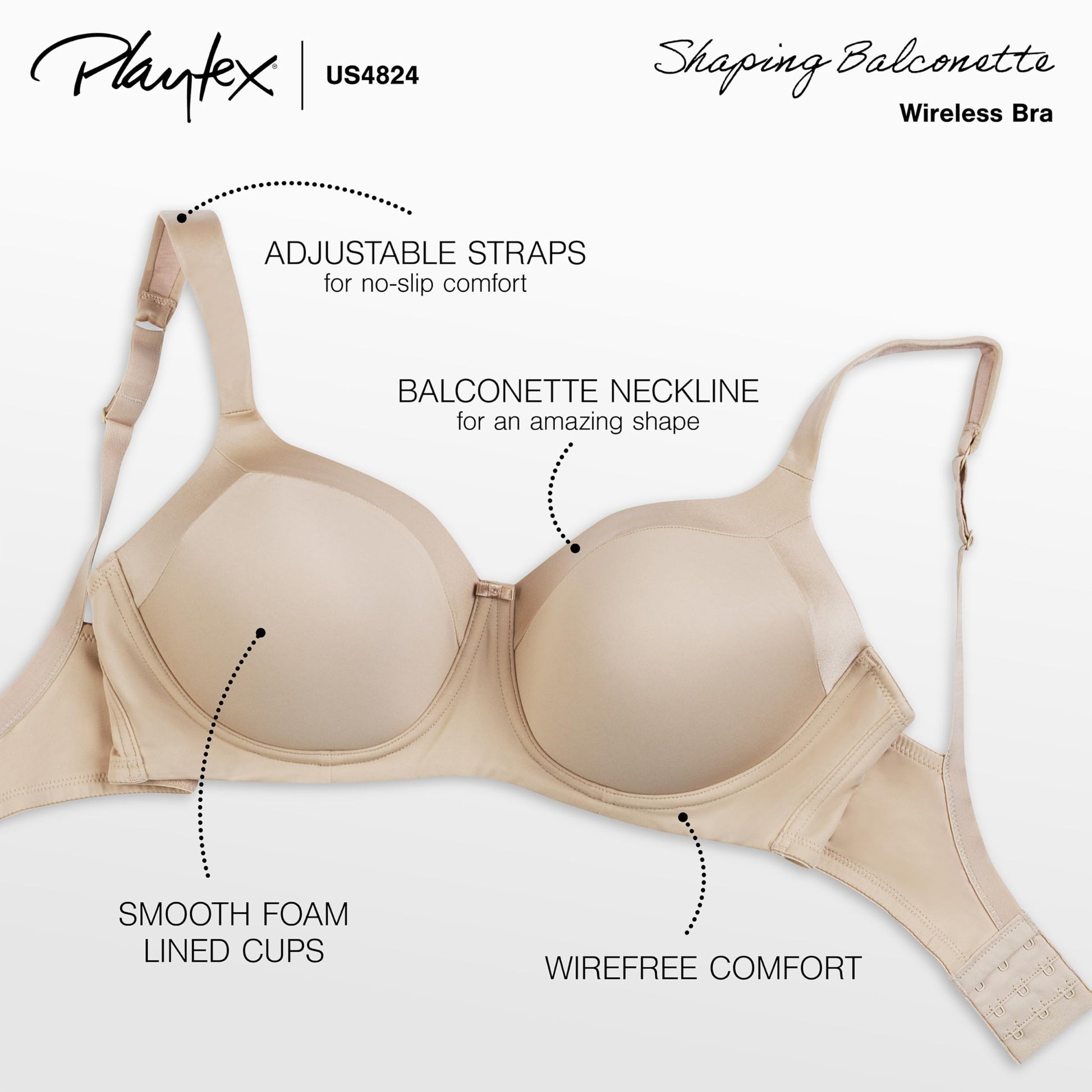Playtex Secrets Balconette Bra, Full-Coverage Wireless T-Shirt Bra, Balconette Wirefree Full-Figure T-Shirt Bra, Taupe, 38DDD