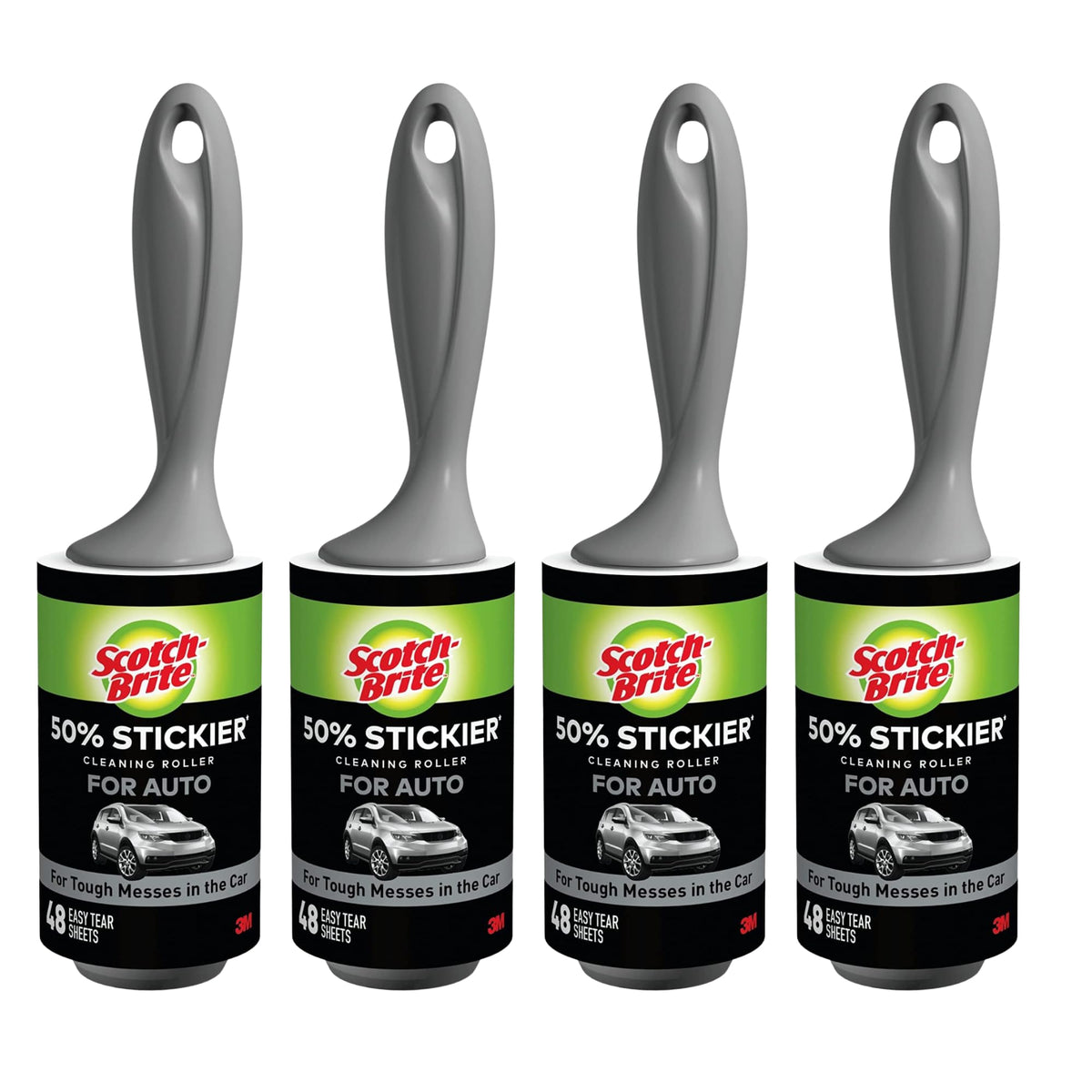 Scotch-Brite 50% Stickier Auto Lint Roller 4 Rollers 48 Sheets Per Roller (192 Sheets Total)