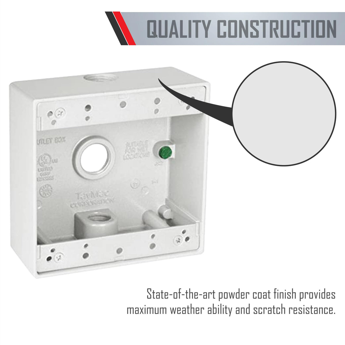 2-Gang Weatherproof Box, Three 1/2 in. Outlets, White, Bronze