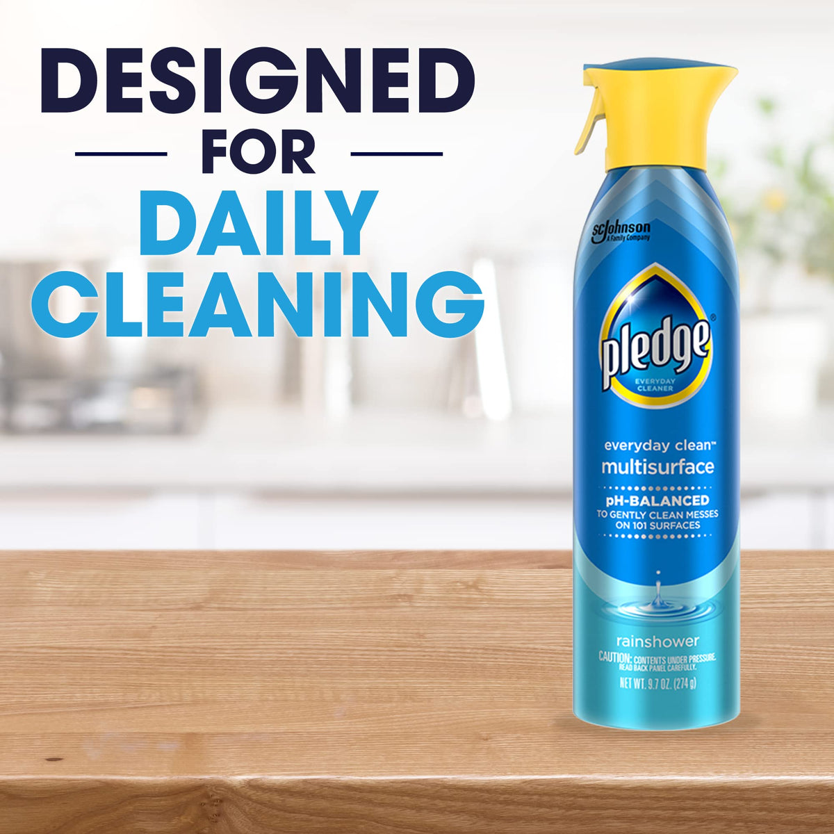 Pledge pH-Balanced Multisurface Spray, Everyday Cleaner, Rainshower Scent, 9.7oz