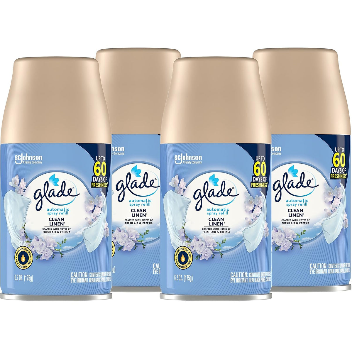 Glade Clean Lenin Automatic Spray Air Freshener Refill, 6.2 Oz (Pack of 4)