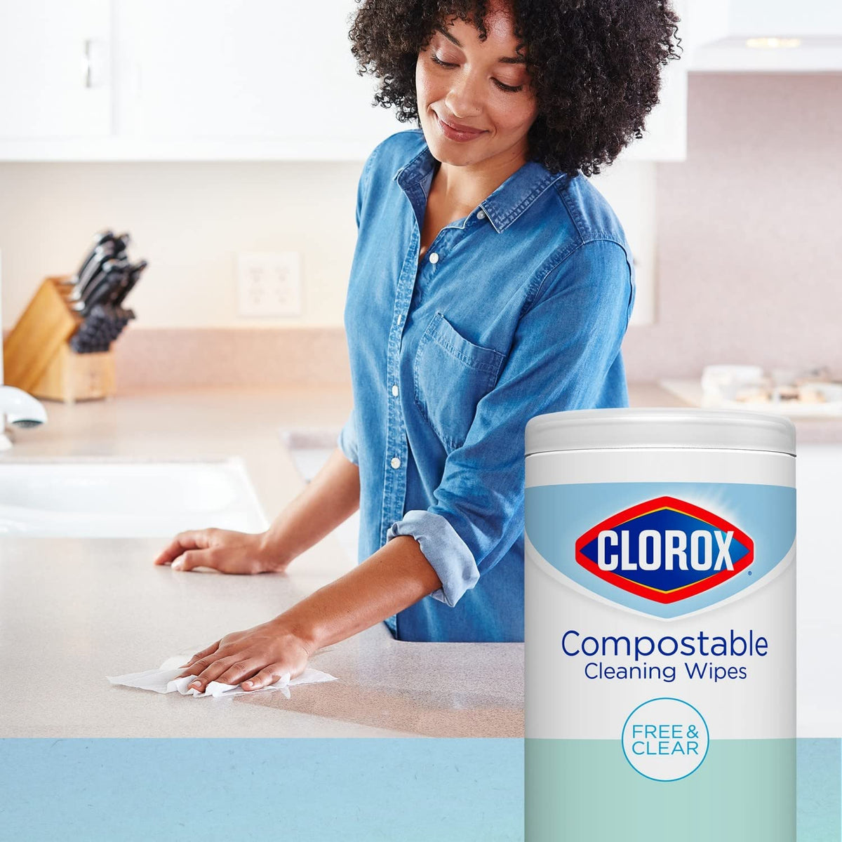 Clorox Compostable Cleaning Wipes, All Purpose Wipes, Free & Clear, 35 Count Each, Pack of 3