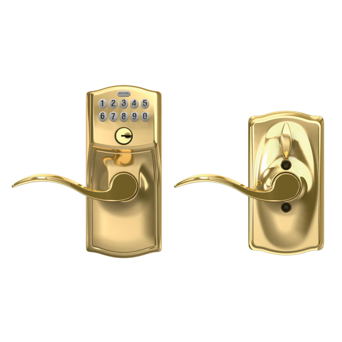 SCHLAGE FE595 CAM 505 16-234 10-027 Camelot by Accent Keypad Lever with Flex Lock, Bright Brass