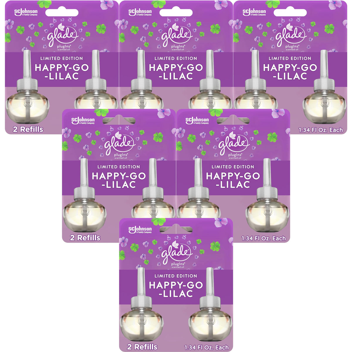 Glade PlugIns Refills Air Freshener, Scented and Essential Oils for Home and Bathroom, Happy-Go-Lilac, 0.67 Fl Oz