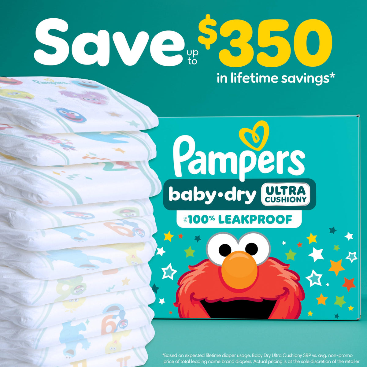 Pampers Diapers - Baby Dry - Size 0, 104 Count, Absorbent Disposable Newbort Diaper (Packaging May Vary)