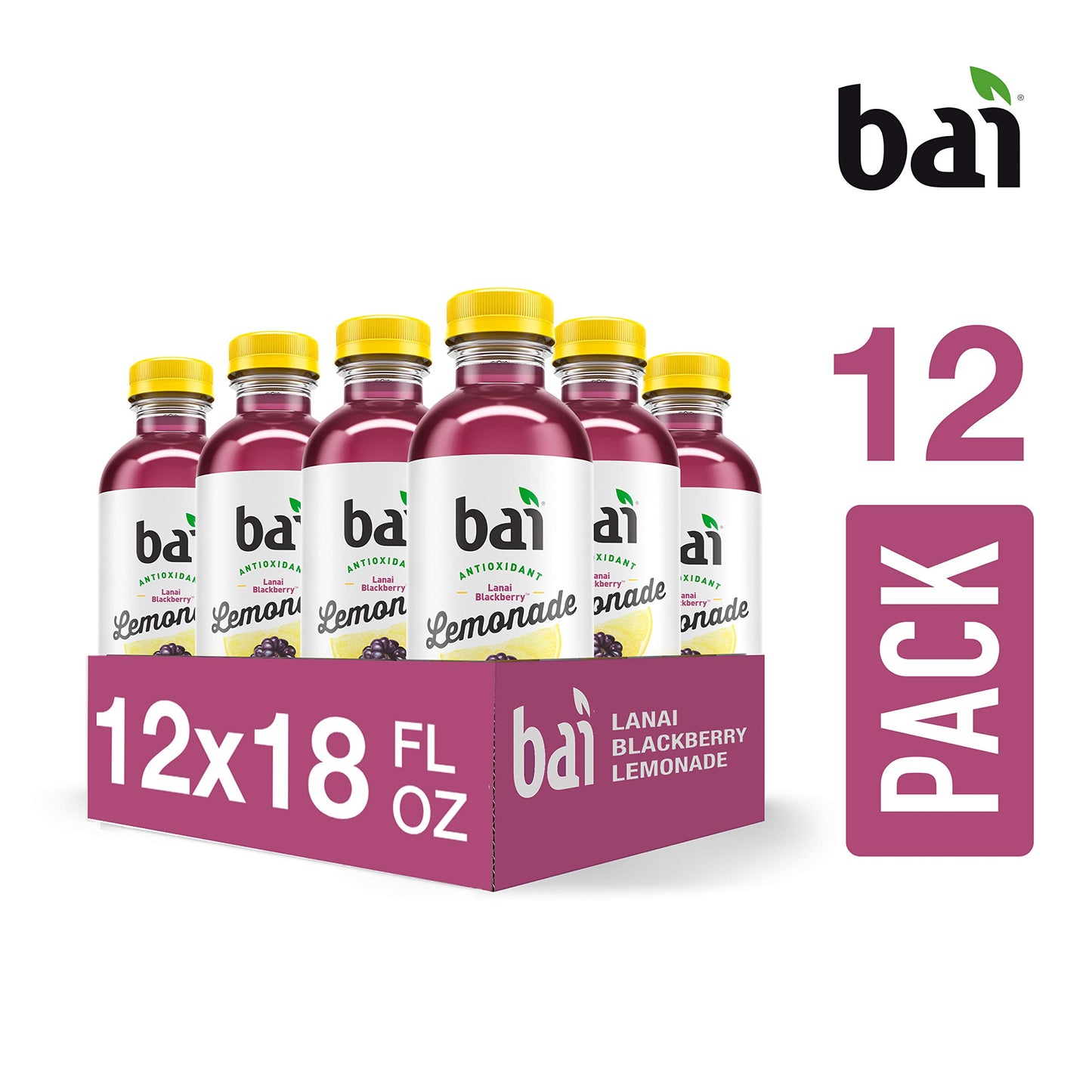 Bai Flavored Water, Lanai Blackberry Lemonade, Antioxidant Infused Drinks, 18 Fluid Ounce Bottles, 12 Count