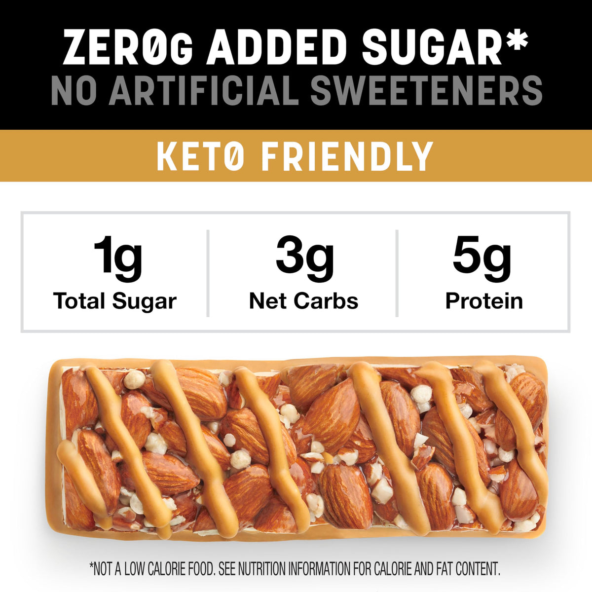 KIND ZERO Added Sugar Bars, Caramel Almond & Sea Salt, Keto Friendly Snacks, Gluten Free, 5g Protein, 5 Count