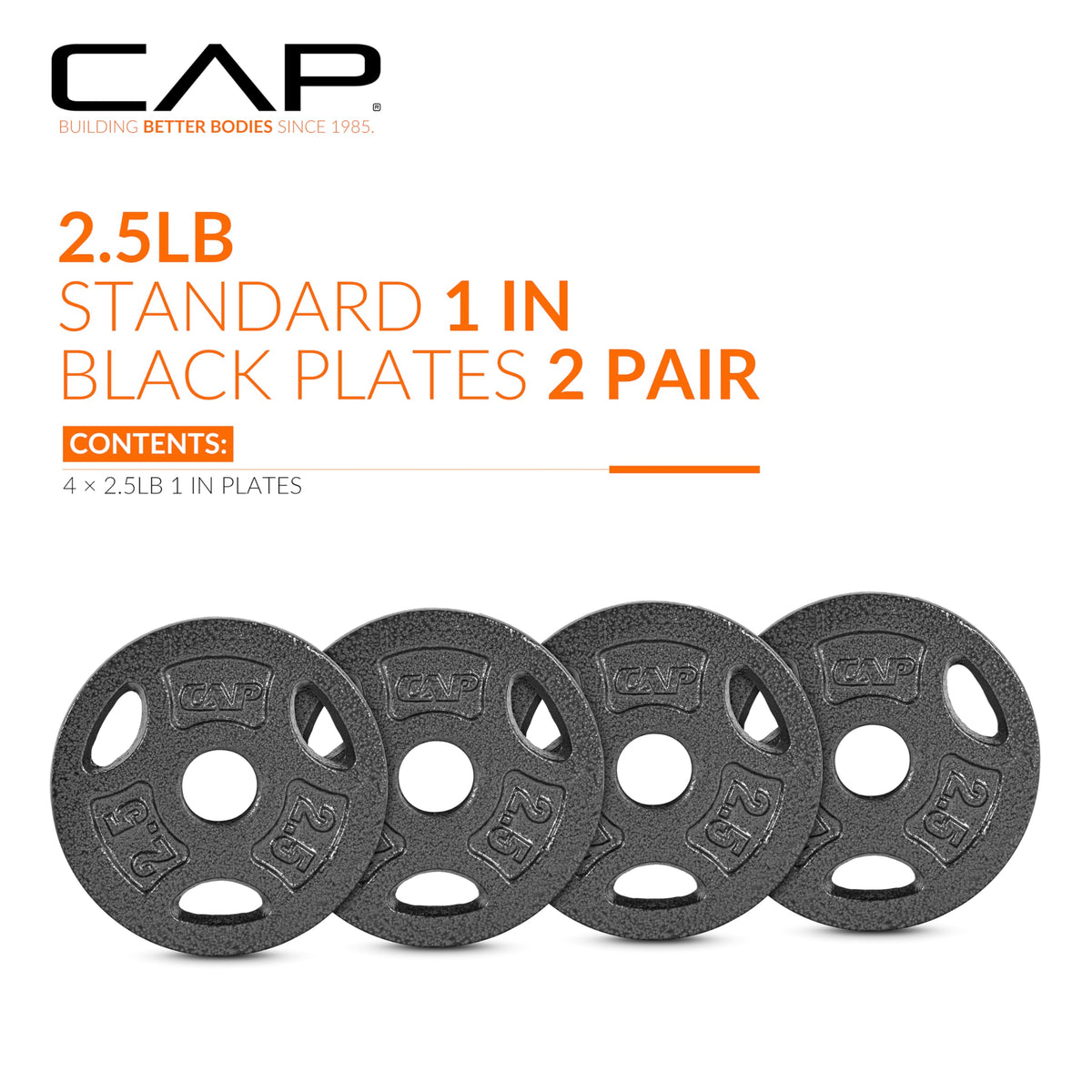 CAP Barbell Standard 1-Inch Grip Weight Plates 2.5 lbs BLACK, Pack (x4)