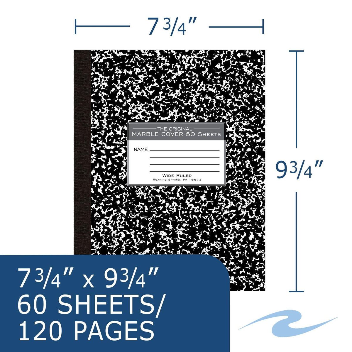 Roaring Spring Paper Products Composition Book, Marble Design, Black (ROA77505), 10" x 8" 60 Sheets