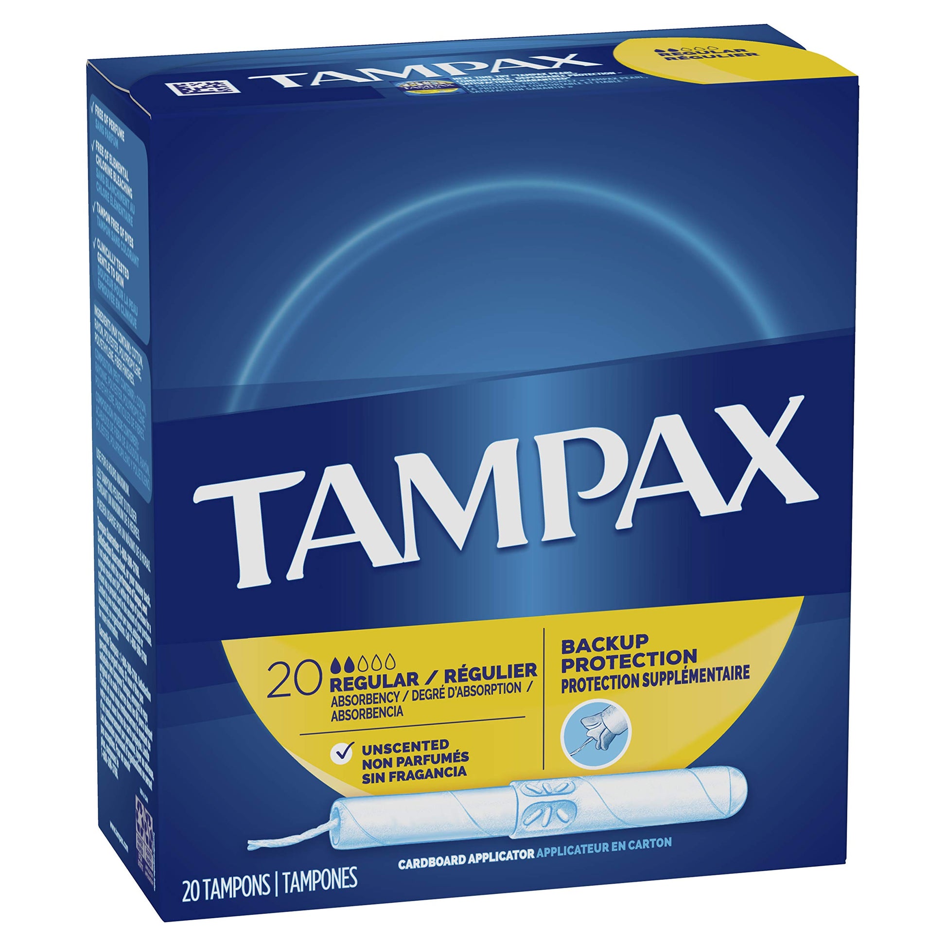 Tampax Cardboard Applicator Tampons, Regular Absorbency, 20 Count, Pack of 4