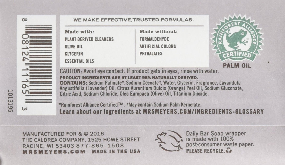 Mrs Meyers Bar Soap Hard 5.3oz Lavender Scent, 12 Count