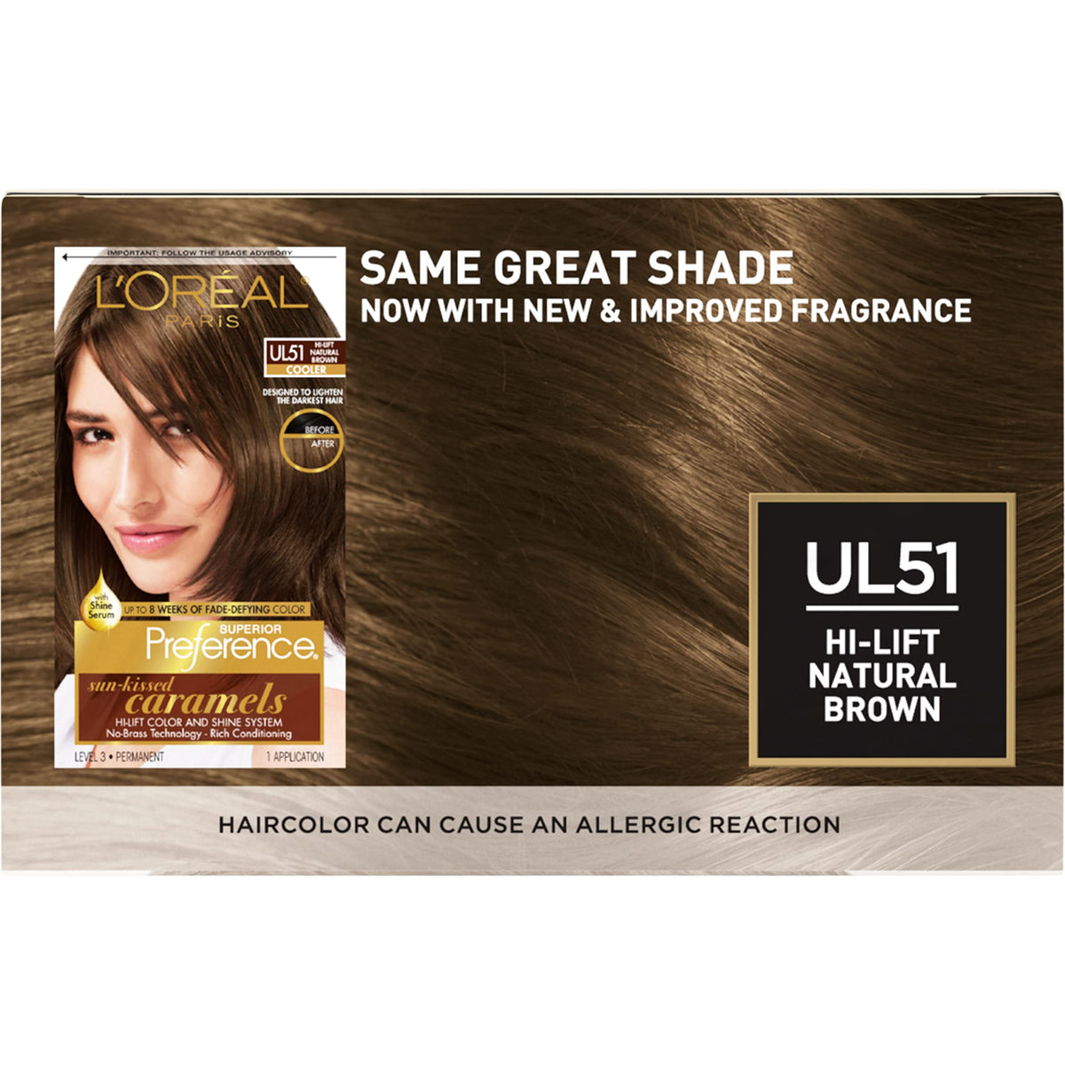 L'Oreal Paris Superior Preference Fade-Defying + Shine Permanent Hair Color, UL51 Hi-Lift Natural Brown, Pack of 1, Hair Dye