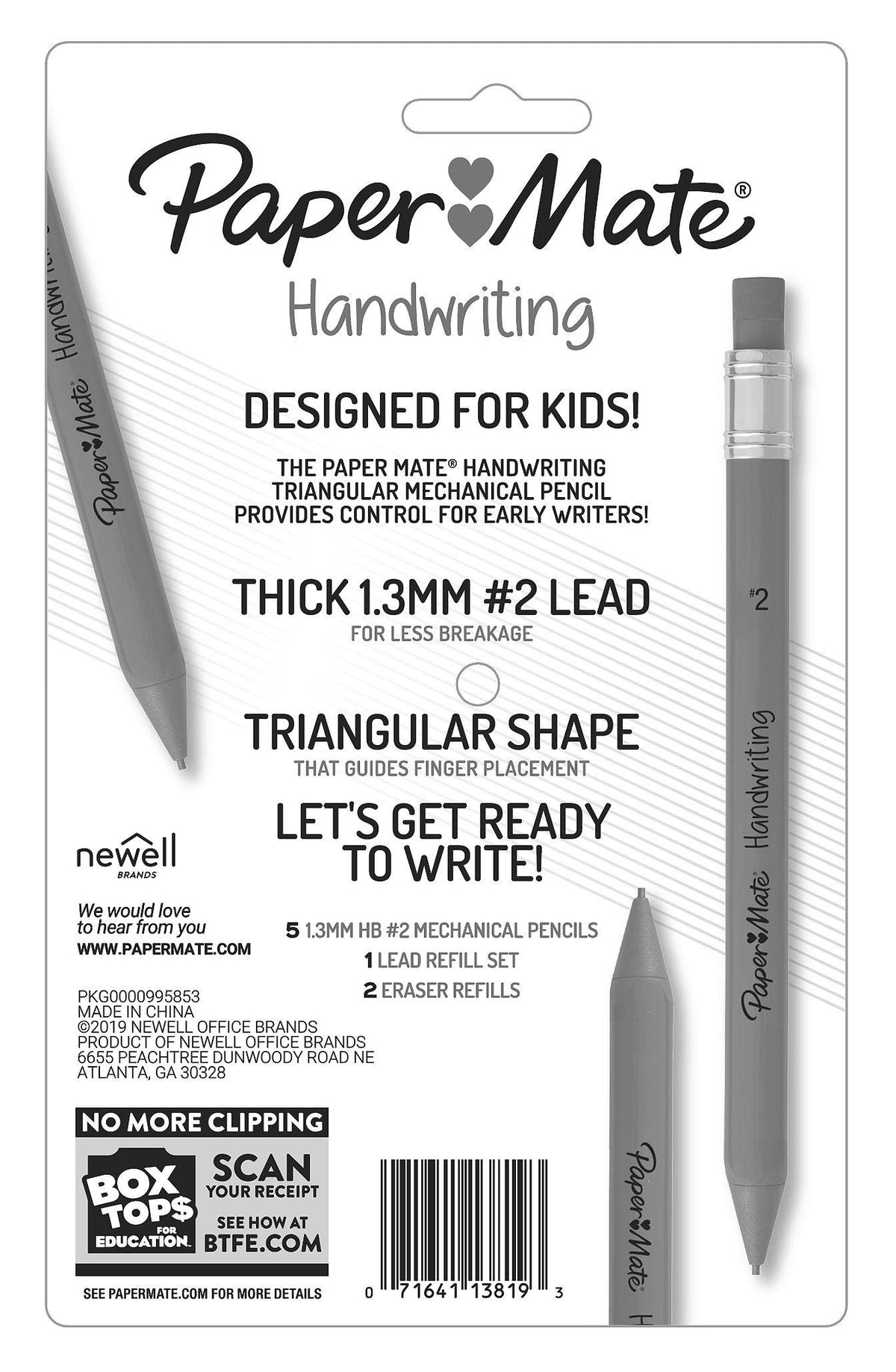 Paper Mate 2017483 Mechanical Pencils for Handwriting, Triangular, 5/PK, AST