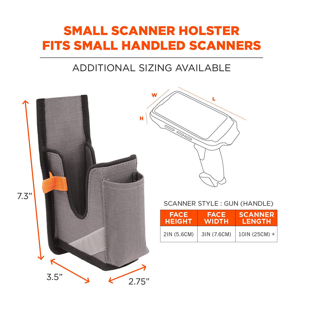 Ergodyne Squids 5540 Barcode Scanner Holster Pouch for Gun Grip Mobile Computers, Holder for Handheld Bar Code Scanners, Belt Loop Attachment Gray Small