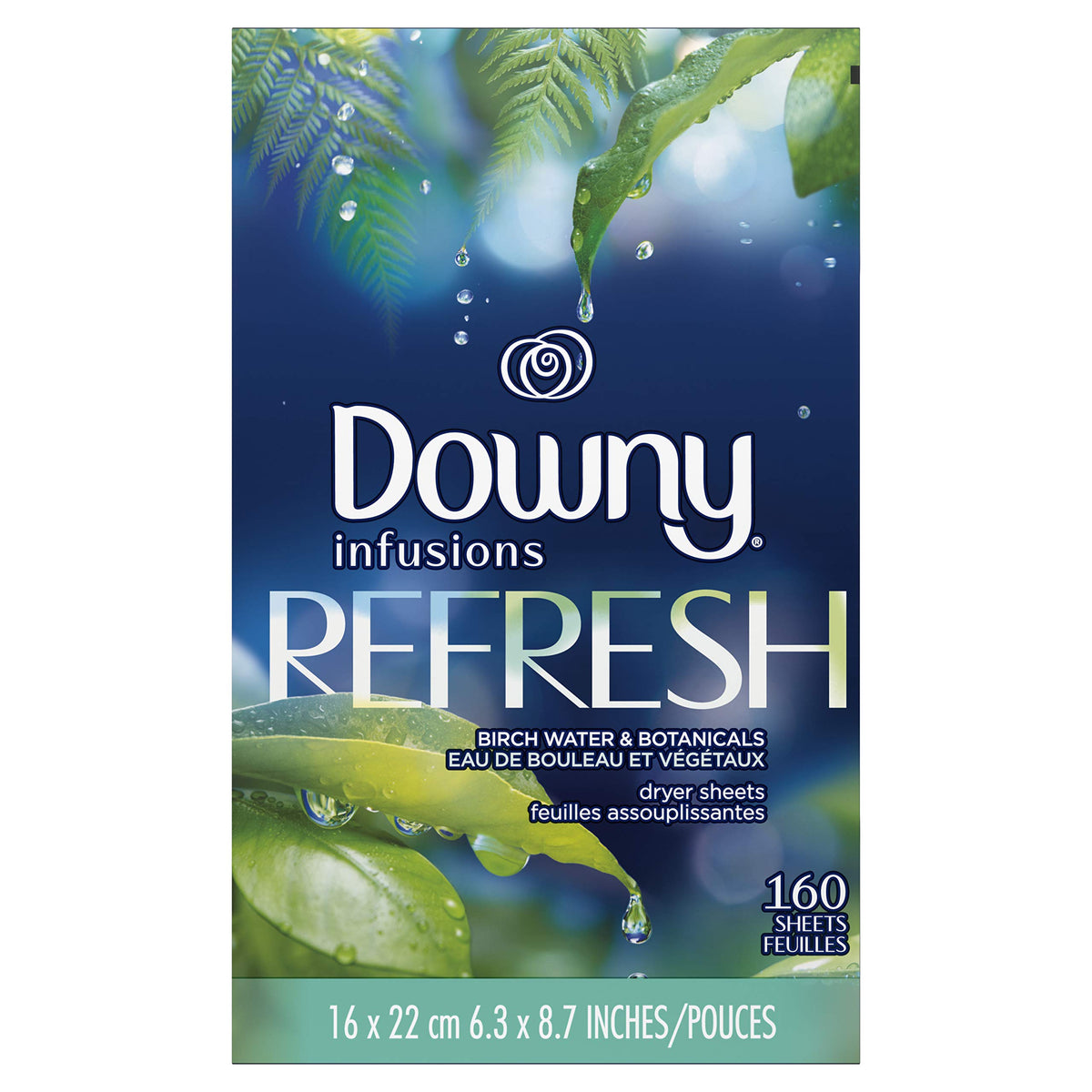 Downy Infusions Fabric Softener Dryer Sheets, Refresh, Birch Water & Botanicals 160 count