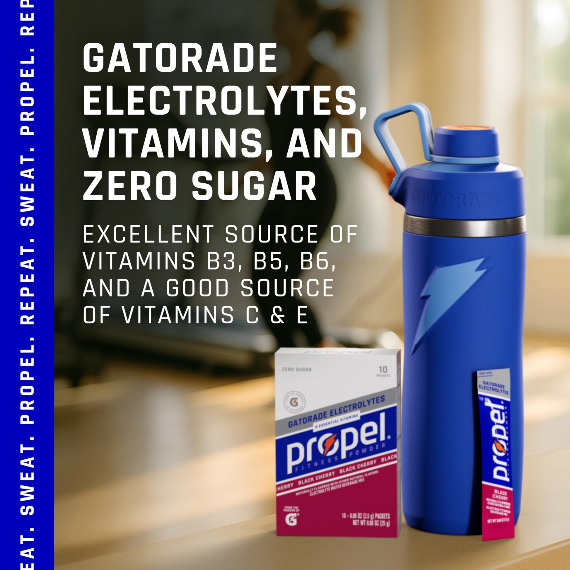 Propel Electrolyte Enhanced Water Drink Mix Powder Packets, Black Cherry, Zero Calorie & Zero Sugar Hydration with Electrolytes and Vitamins C & E (120 Packets)